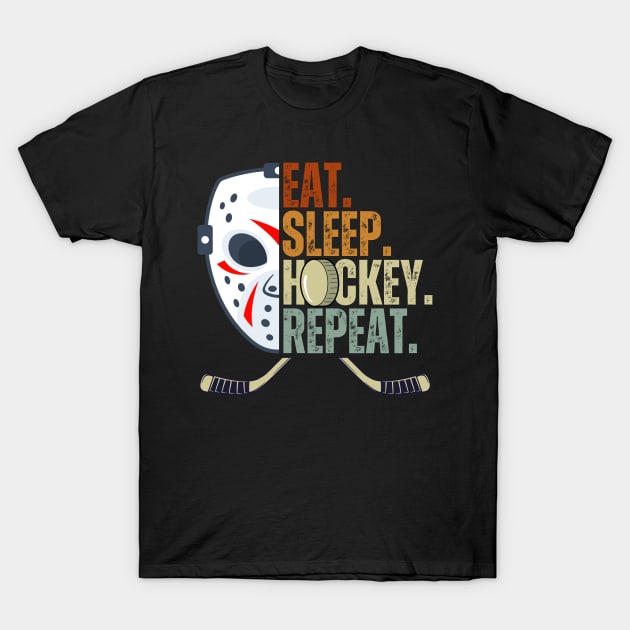 Eat Sleep Hockey Repeat Kids Adult Ice Hockey Retro Vintage T-Shirt by Just Me Store